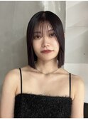 ミディアムボブ大人ボブ暖色ワインレッドチェリーレッド