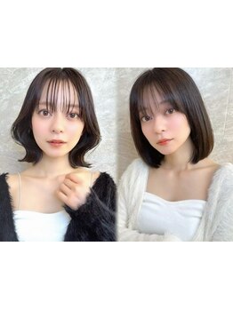 顔周り/前髪の繊細なカットで必ず似合うスタイルを。ケアブリーチ/ブリーチなしダブルカラーが人気[池袋]