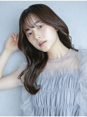 暗めカラー韓国ヘア前髪カットグレージュロング_F0133