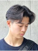 メンズリバースセンターパートニュアンスパーマブルーブラック
