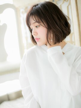 モッズ ヘア 福岡姪浜店(mod's hair) mod's姪浜/斜めバングアッシュブラックくせ毛風ボブパーマg