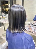 アンブレラカラー/グレージュ/細めハイライト/ブルーカラー/20代