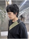 ミニウルフデジタルパーマチェリーブラウン黒髪ショート