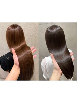 クセ毛やダメージなど、それぞれのお悩みに合わせた商材を選定するから、柔らかな艶ストレートが叶う＊