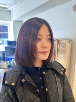 マカロニコースト(macaroni coast)&nbsp;前髪無し顔周りレイヤーボブ長めボブブリーチ無しピンクカラー