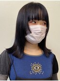 △ブリーチなしパープルグレージュぱっつん前髪姫カットロブヘア