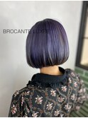 ワンレングスボブ ぶつ切りボブ wカラー カールボブ 紫髪