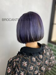  ワンレングスボブ ぶつ切りボブ wカラー カールボブ 紫髪
