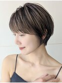 ホワイトグレージュミニウルフデジタルパーマチェリーブラウン