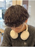 メンズラフセンターパート波巻きスパイラルパーママッシュウルフ