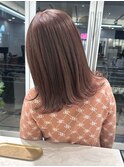 ミディアム外ハネボブイメチェンブリーチピンクベージュ春カラー