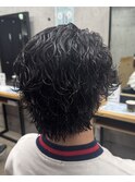 フェザーパーマ/グレーブルーカラー/刈り上げショートパンク