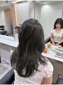 前髪ありくびれヘア夏アプリコットオレンジハイライトカラー
