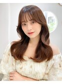 くびれヘアアプリコットオレンジ夏ヘアハイライトカラー