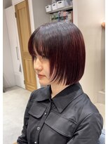 スタン 渋谷(Stam)&nbsp;ワインレッドハイトーンウルフレイヤーボブブリーチカラー渋谷