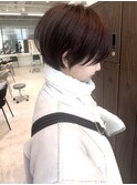 美髪シアーカラーピンクブラウンショートカット切りっぱなしボブ