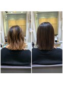 バレイヤージュ履歴のある髪質改善酸性ストレートbeforeとafter