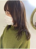 ロングレイヤー・顔まわりレイヤー・オリーブベージュ