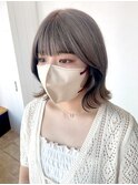 前髪カット_グレーベージュレイヤーロング前髪パーマ_ba467811