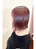 美髪 カシスピンク ボブ