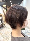 ロングショートワンカールパーマカーキグレージュ前髪錦糸町