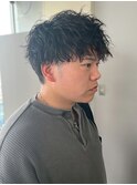 ツイストパーマ 束感 ツーブロック メンズパーマ 20代30代 眉毛