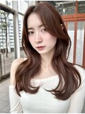 顔まわりカット韓国ロングレイヤーマロンベージュKA-85