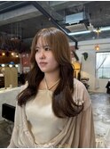 ブリーチなしミルクティーブラウン顔周りレイヤーカット韓国ヘア