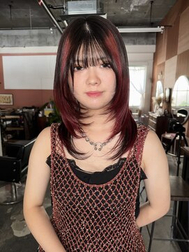 チャプター 問屋町(chapter) ケアブリーチワインレッドデザインカラー顔まわりレイヤーカット