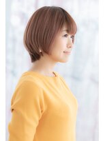 ミック ヘアアンドビューティー 大山店(miq Hair&Beauty) 斜めバング&アプリコットオレンジベージュ★大人ガーリーボブa