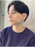センターパートソフトツーブロックニュアンスパーマメンズヘア