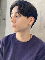 センターパートソフトツーブロックニュアンスパーマメンズヘア
