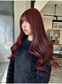 赤髪/ボルドーカラー/チェリーレッド/カシスピンクカラー/艶髪