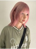 ダブルカラーナチュラルボブ前髪ありミディアムレイヤーボブ