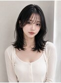 ミディアムヘア暗めカラーデザインカラーフェイスフレーミング