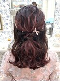 ふわふわハーフアップ/お呼ばれヘア/ウェーブ巻き/ヘアセット