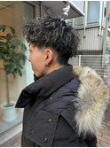 ホワイトメッシュ/ツイスト/メンズショート/アップバング