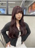 ダブルカラーチェリーレッドピンクブラウン韓国レイヤーロング
