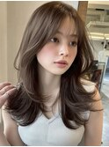 くびれレイヤー/ラテグレージュ/韓国巻き/顔周りカット