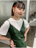 パツっと切りっぱなしミニボブインナーカラーオレンジ