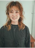 ブリーチパーマウルフセミロング毛先ブリーチ