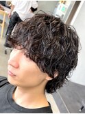 メンズマッシュウルフ緩めシャドウパーマ波巻きスパイラルパーマ