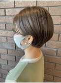 コンパクトショート/耳だしショート/アースカラー/うるツヤ@20代