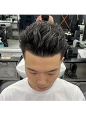 七三オールバックかき上げヘアツーブロックツイストパーマメンズ