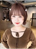 顔周りレイヤー韓国ヘアミディアムグレージュ小顔_F31133