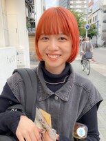 テトヘアー(teto hair)&nbsp;オレンジカラー　明るめオレンジ　ボブヘア　パッツン