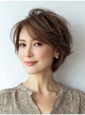 白髪ぼかし脱白髪染め似合わせショートボブ40代50代60代
