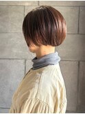 丸みショート ショートボブ ブラウンカラー 顔周りレイヤー