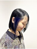 ブリーチ＆パープルカラーで作る20代30代向け前下がりボブ