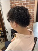 爽やかメンズショートメンズパーマメンズウェーブヘアアッシュ
